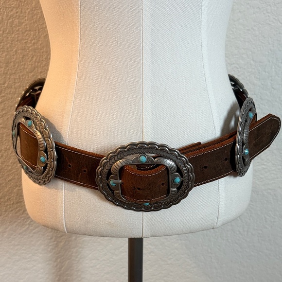 Brown Leather Belt with Silver Accents - Picture 3 of 9